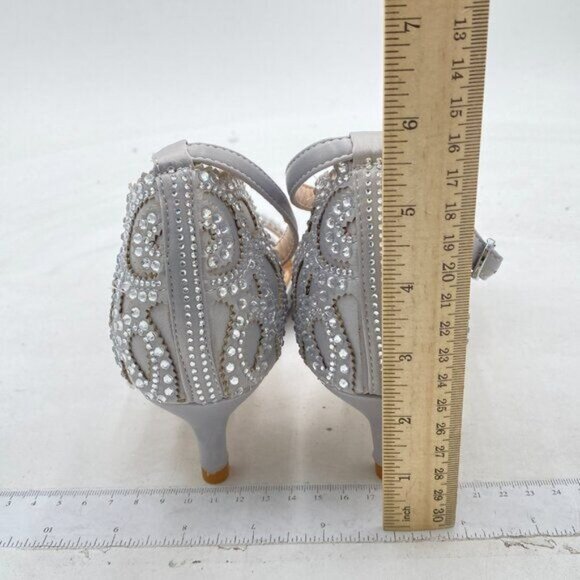 XYD Grey Chic Peep Toe D'Orsay Kitten Heel Rhinestone Studs Ankle Strap Sandal - Picture 5 of 8